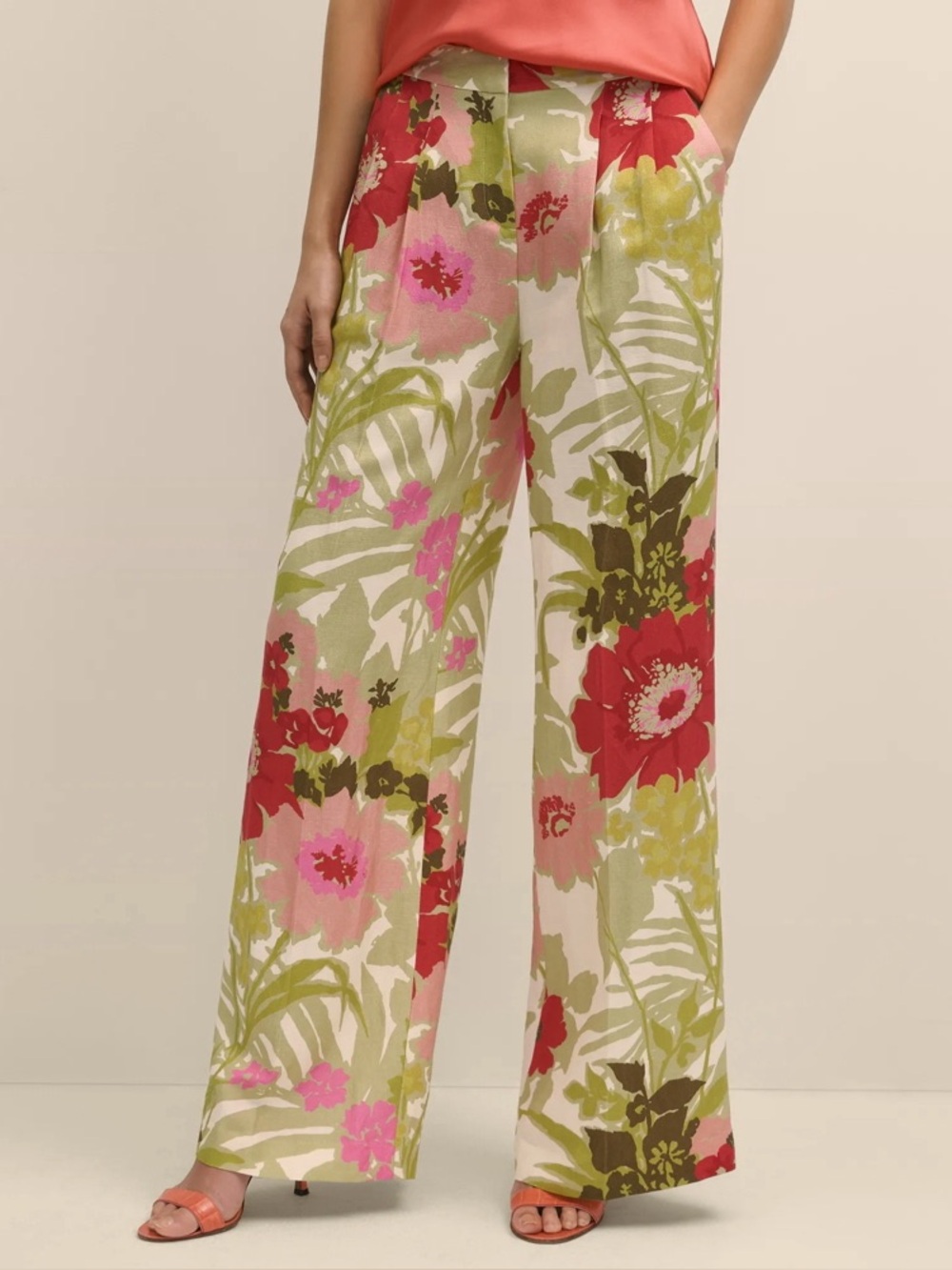 Brooks Brothers Drapey Linen Blend Wide Leg Floral Trousers NWT Size 2
